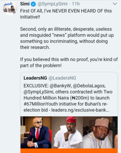 Banky W & Simi Deny Involvement In Buhari Re-election Campaign